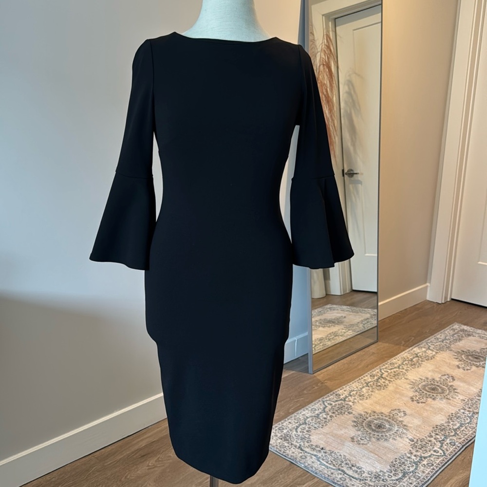 Black midi dress with accent sleeves